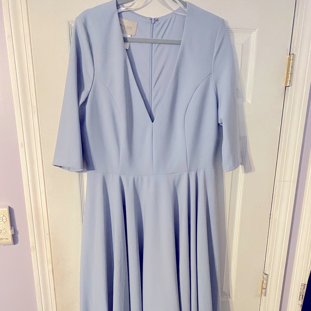 Anthropologie BHLDN deep V blue MIDI dress with pockets (size 16)